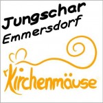 Abbildung des Logos der Jungschar Emmersdorf. Im oberen Drittel der Name, darunter eine stilisierte Maus. Unter ihr der Begriff "Kirchenmäuse".